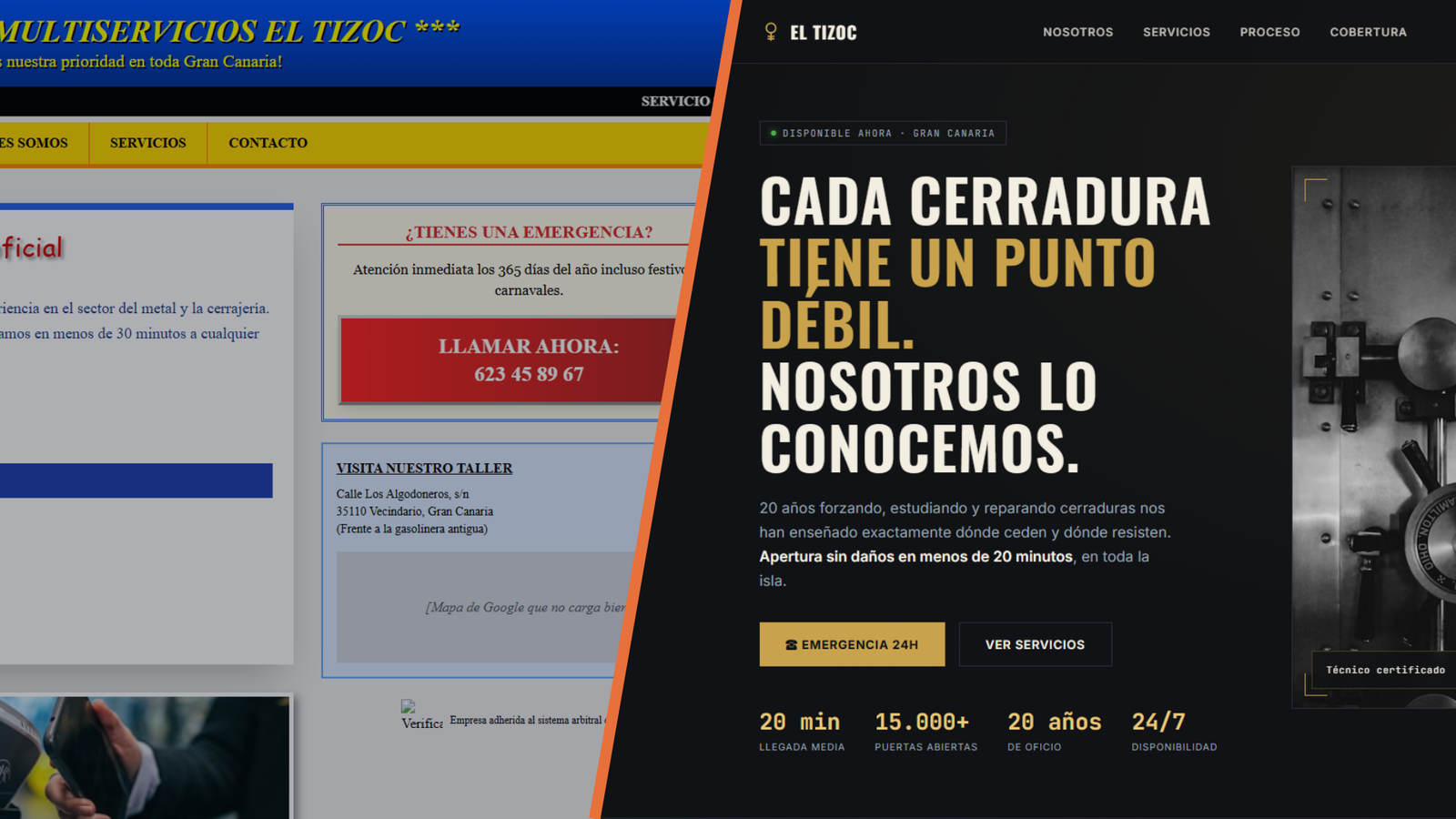 Cerrajería El Tizoc — antes y después de su web