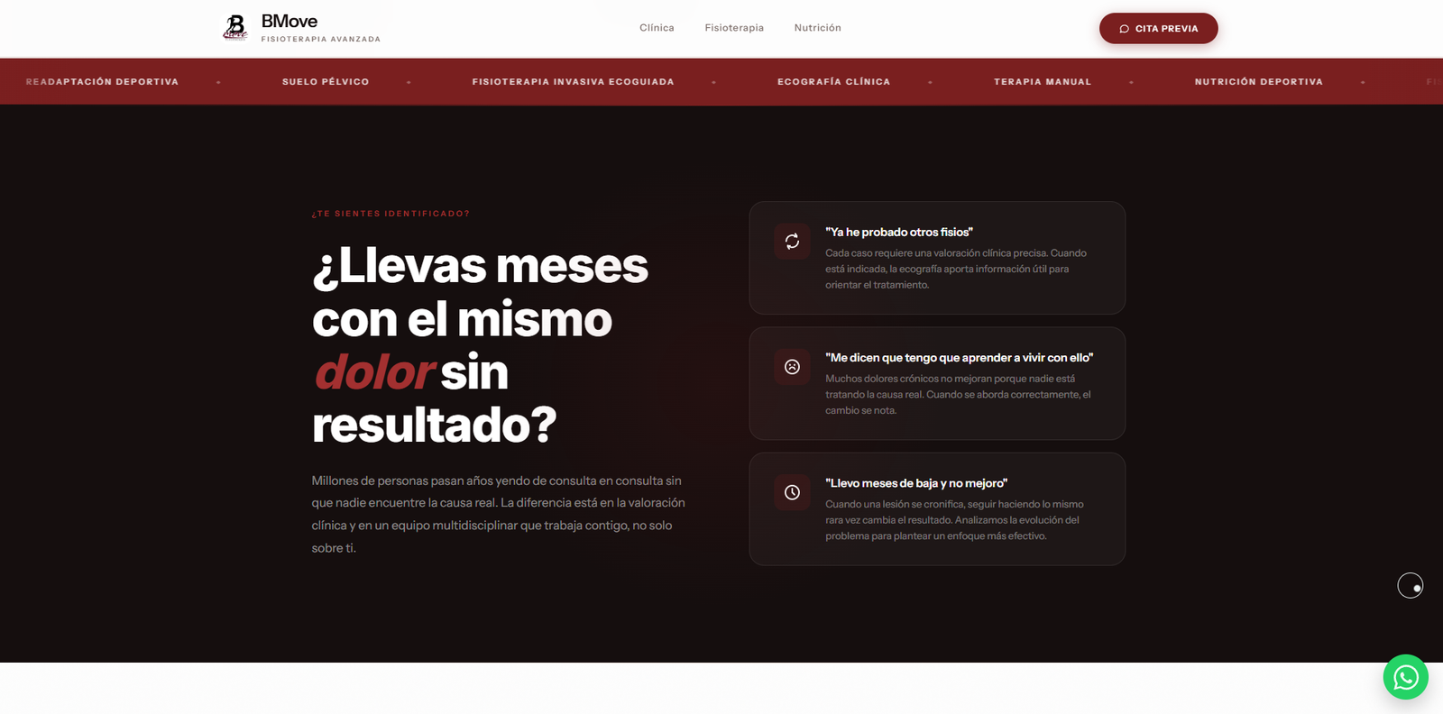 Bmove Fisioterapia — sección interior de la web
