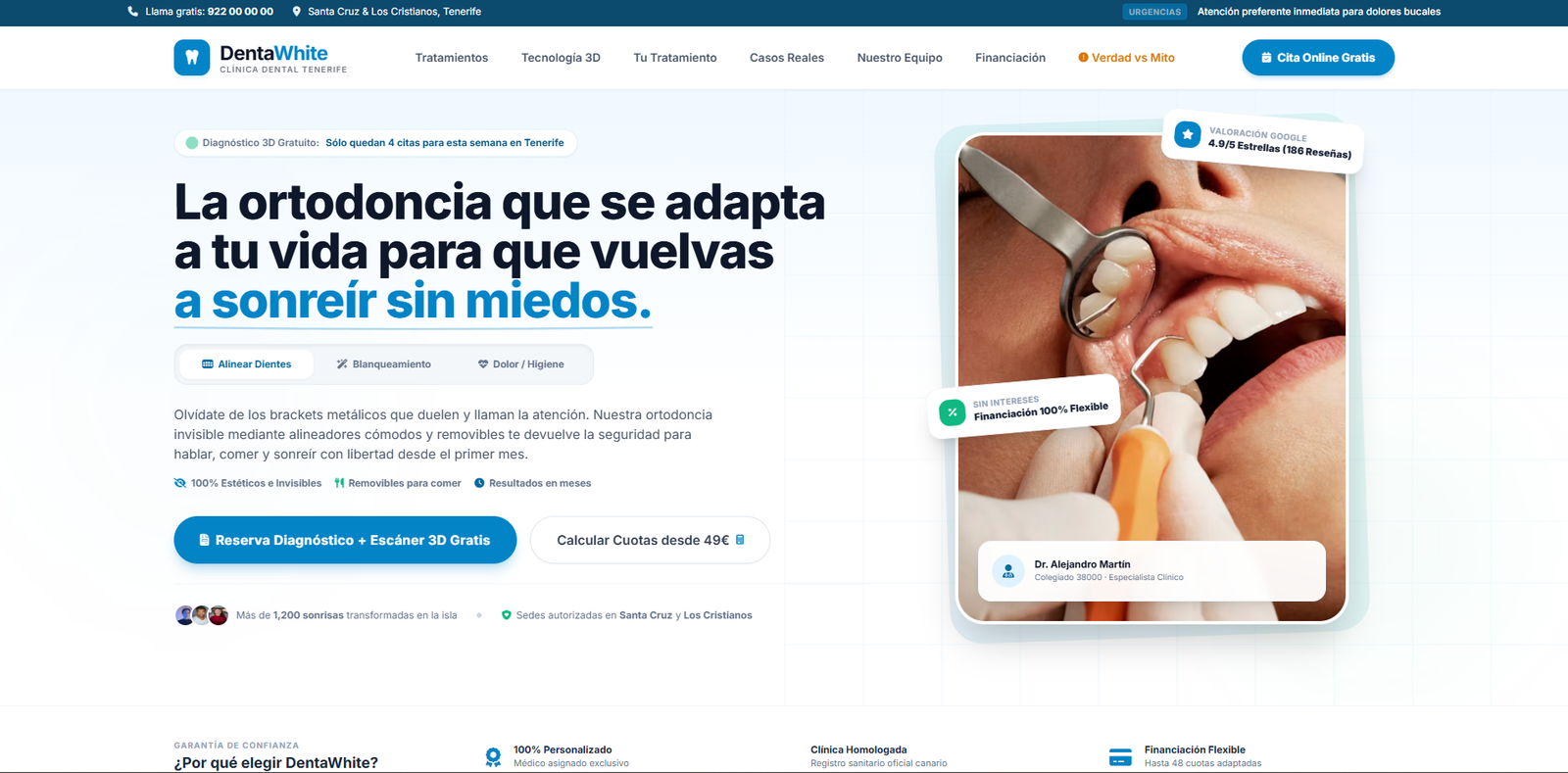 DentaWhite — hero de la web de la clínica dental