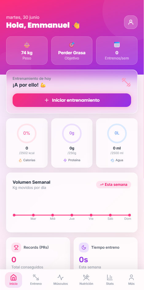 Eva-Fit — interfaz móvil de control de rutina y nutrición